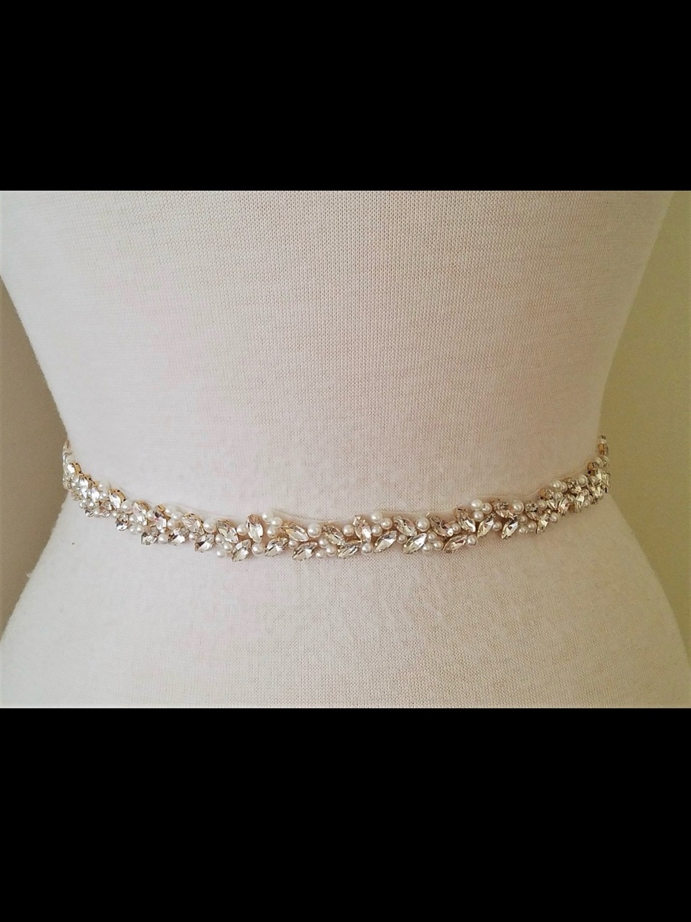 34” Bridal Sash Ivory Crystal Embellished Gold-Tone Belt Handmade
